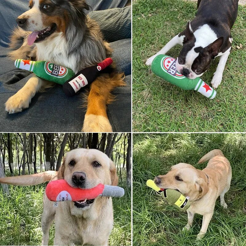 Interactive Dog Toys Champagne Wine Bottle Shape Pet Toy Plush Filled Vodka Toy Squeaky Bite-Resistant Pet Supplies Whisky